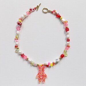 new! handmade pearl beaded choker chunky choker with dice shiny charms necklace